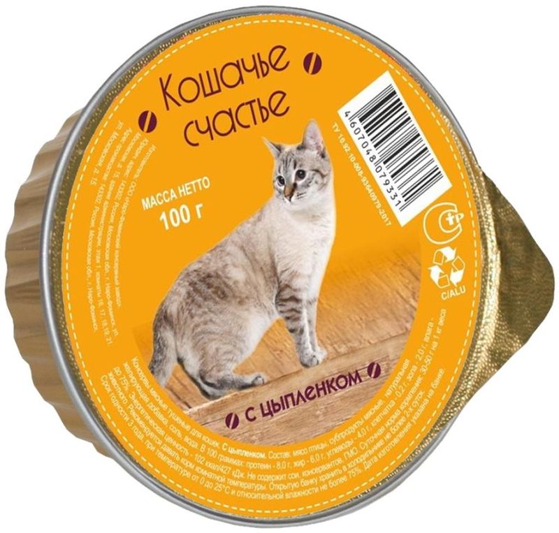 Кошачье счастье Ламистер Корм д/кошек цыпленок 100 гр