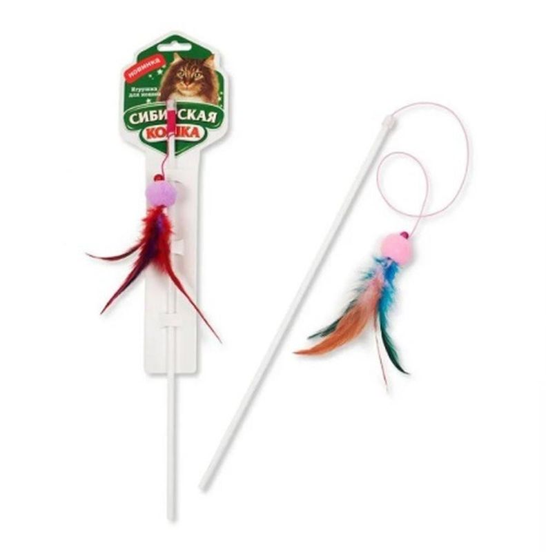 Сибирская кошка Дразнилка-удочка Погремушка с перьями
