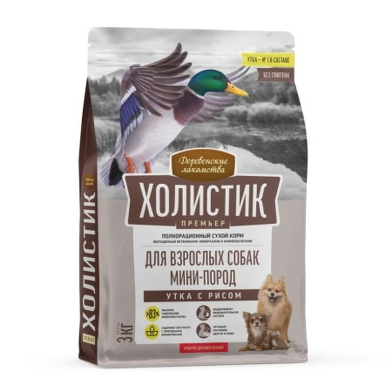 Сухой корм для собак мини пород  со вкусом утка с рисом 3 кг