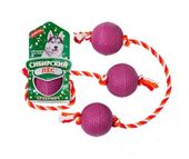 Сибирский пес "ДВА СуперМяча эластичных БОЛЬШИХ на верёвке Х/Б" 1 штука