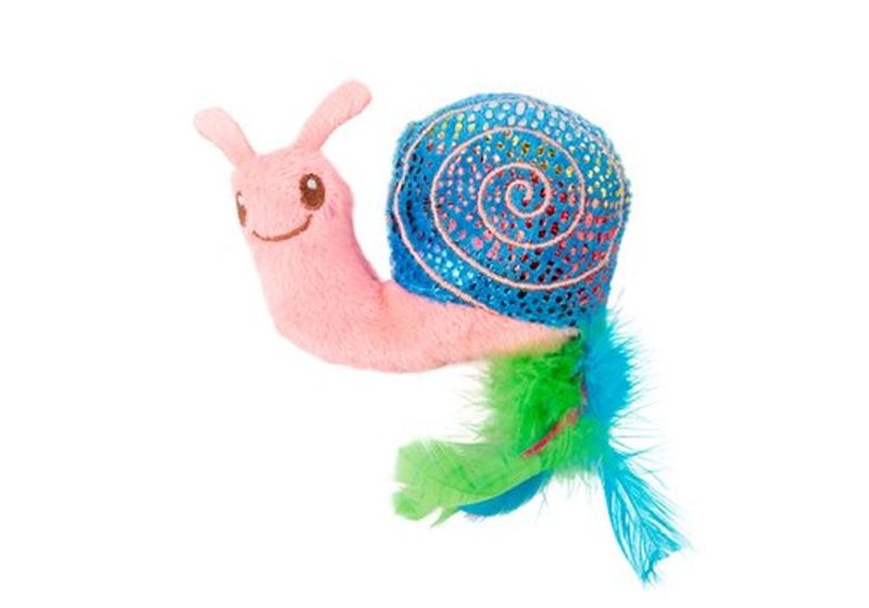 Игрушка для кошек "Улитка" с кошачьей мятой и перышками розовая 18 см