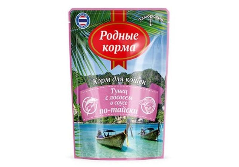 Заморские паучи д/кошек тунец с лососем в соусе по-тайски 70 гр