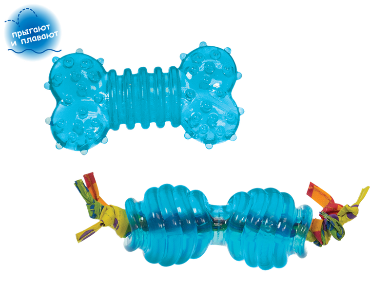 Набор из двух игрушек для собак мелких пород "ORKA косточка + гантеля" 7 см