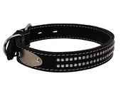 Ошейник кожаный двойной со стразами 15 мм, обхват 21-27 см