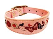Ошейник "Колибри" с вышивкой, розовый 15 мм, обхват 35 см